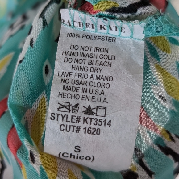 Rachel Kate Turquoise Teal Tribal Print Blouse Top | Sz Small - Picture 3 of 4